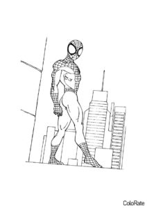 На фоне родного города (Человек-паук) раскраска для печати и загрузки