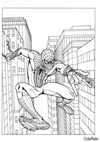 Человек-паук распечатать раскраску - Полет над городом