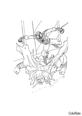 Бесплатная раскраска Спайдермен атакует Песочного человека распечатать на А4 - Человек-паук