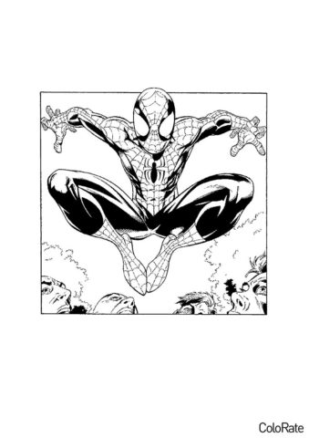 Раскраска Спайдермен промчался мимо людей распечатать на А4 и скачать - Человек-паук