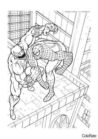 Сражение с Веномом на крыше раскраска распечатать бесплатно на А4 - Человек-паук