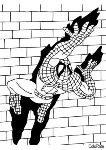 Человек паук карабкается по стене разукрашка скачать и распечатать - Человек-паук