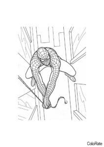 Человек паук летает между зданий (Человек-паук) раскраска для печати и загрузки