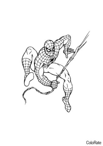 Человек-паук на паутине разукрашка скачать и распечатать - Человек-паук