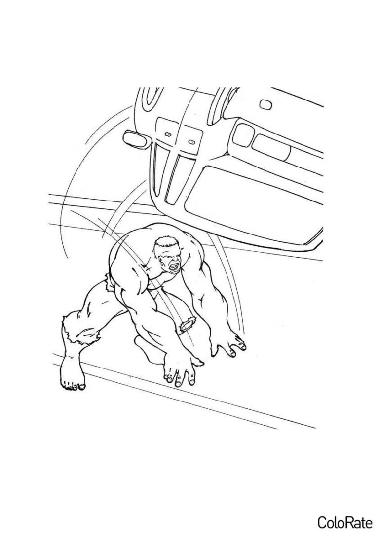 Раскраска Брюс Беннер кидает автомобиль распечатать - Халк