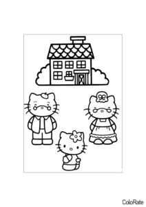 Бесплатная раскраска Бабушка с дедушкой распечатать на А4 и скачать - Hello Kitty