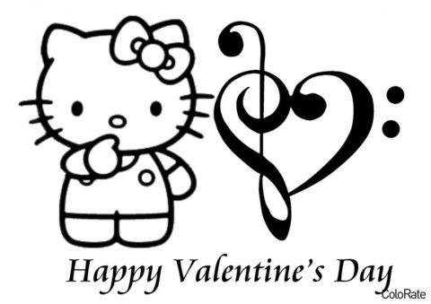 Валентинка с Хелло Китти распечатать разукрашку бесплатно - Hello Kitty