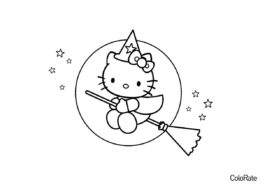 Бесплатная разукрашка для печати и скачивания Ведьмочка - Hello Kitty