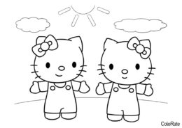 Веселые котятки распечатать и скачать раскраску - Hello Kitty