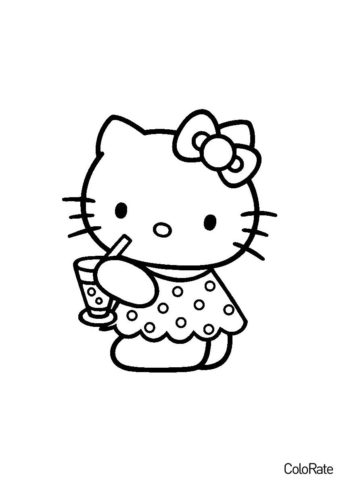 Hello Kitty бесплатная раскраска - Вкуснейший коктейль
