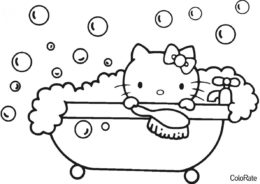 Бесплатная раскраска Время принимать ванну - Hello Kitty