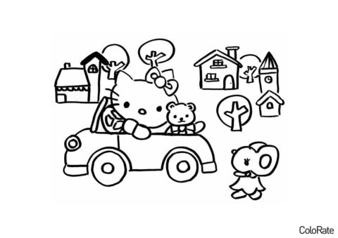 Hello Kitty распечатать раскраску - Дальняя поездка