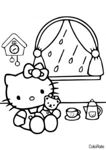 Дождливый день (Hello Kitty) распечатать бесплатную раскраску