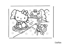 Распечатать раскраску Зимние забавы - Hello Kitty