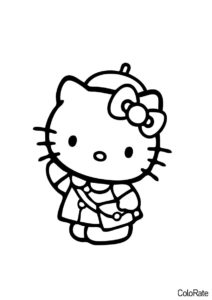 Кошечка в берете распечатать разукрашку бесплатно - Hello Kitty