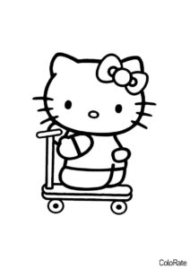 Кошечка на самокате распечатать и скачать раскраску - Hello Kitty