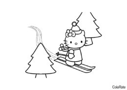 Бесплатная раскраска Маленькая лыжница - Hello Kitty