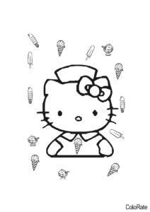 Раскраска Мечтает о вкусняшках распечатать и скачать - Hello Kitty