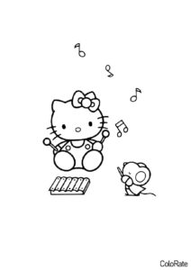 Hello Kitty бесплатная раскраска распечатать на А4 - Музыкальные занятия