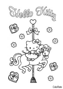 На карусели - Hello Kitty бесплатная раскраска