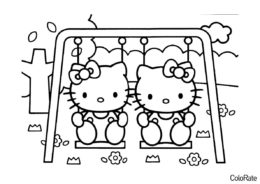 Раскраска На качелях распечатать на А4 и скачать - Hello Kitty