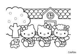 Подружки на вокзале (Hello Kitty) распечатать раскраску