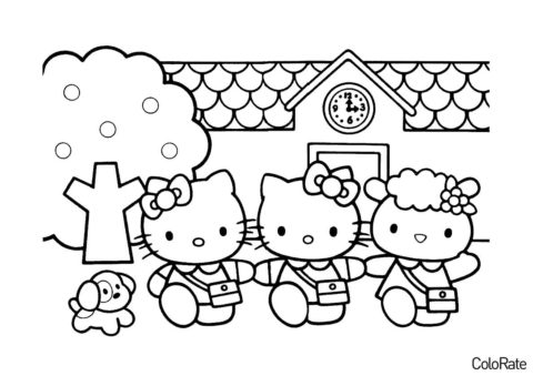 Подружки на вокзале (Hello Kitty) распечатать раскраску