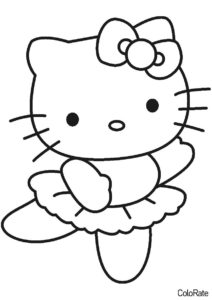 Разукрашка Прекрасная балерина распечатать на А4 - Hello Kitty