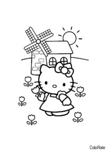 Распечатать раскраску Прекрасные тюльпаны - Hello Kitty