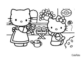 Бесплатная раскраска Работа в саду - Hello Kitty