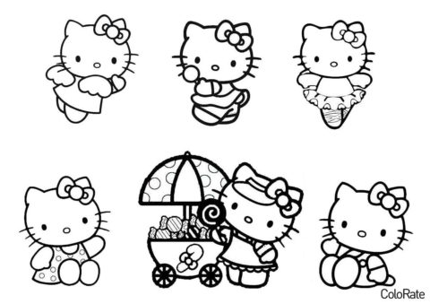 Раскраска Разные образы Хелло Китти распечатать на А4 - Hello Kitty