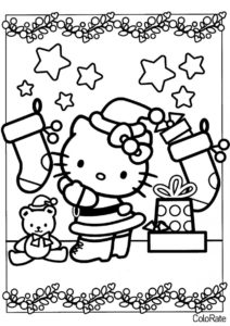Рождественские украшения раскраска распечатать и скачать - Hello Kitty