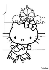 Бесплатная раскраска Роликовые коньки распечатать на А4 и скачать - Hello Kitty