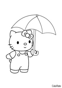 Разукрашка Спряталась от дождика распечатать на А4 и скачать - Hello Kitty
