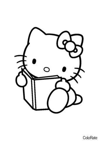 Бесплатная раскраска Увлекательное чтение - Hello Kitty