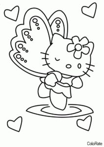 Хелло Китти - бабочка (Hello Kitty) распечатать разукрашку