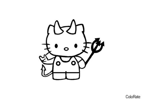 Хелло Китти - маленький дьявол (Hello Kitty) бесплатная раскраска
