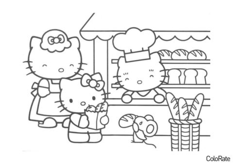 Бесплатная раскраска Хелло Китти в булочной - Hello Kitty