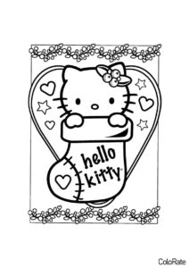 Разукрашка Хелло Китти в Рождественском носке распечатать на А4 - Hello Kitty