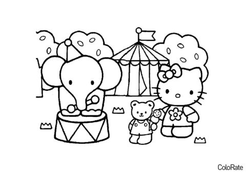 Хелло Китти в цирке распечатать разукрашку бесплатно - Hello Kitty