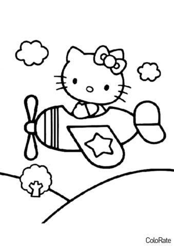 Бесплатная раскраска Хелло Китти на самолете - Hello Kitty