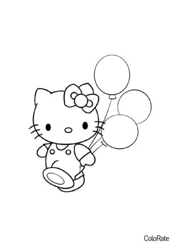 Разукрашка Хелло Китти с воздушными шариками распечатать на А4 - Hello Kitty