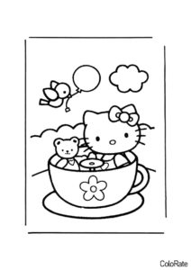 Раскраска Хелло Китти с игрушкой распечатать на А4 - Hello Kitty
