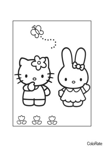 Бесплатная раскраска Хелло Китти с подругой распечатать и скачать - Hello Kitty