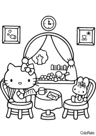 Hello Kitty бесплатная раскраска распечатать на А4 - Чаепитие