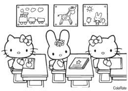 Разукрашка Школьные занятия распечатать на А4 - Hello Kitty