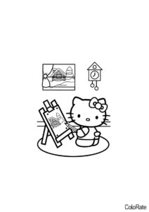 Распечатать раскраску Юный художник - Hello Kitty