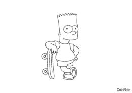 Бесплатная раскраска Барт и его любимый скейт - Симпсоны