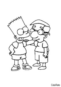 Бесплатная разукрашка для печати и скачивания Барт со своим лучшим другом - Симпсоны