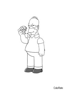 Симпсоны распечатать раскраску на А4 - Вкуснейший пончик